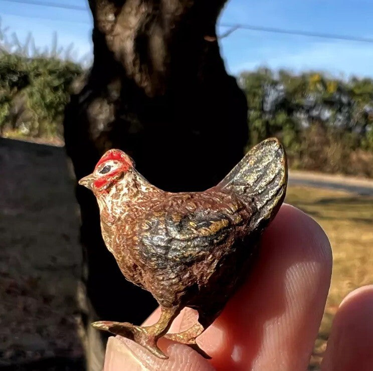 Antique Austrian Vienna Cold Painted Bronze Figure of Brown Miniature Hen2