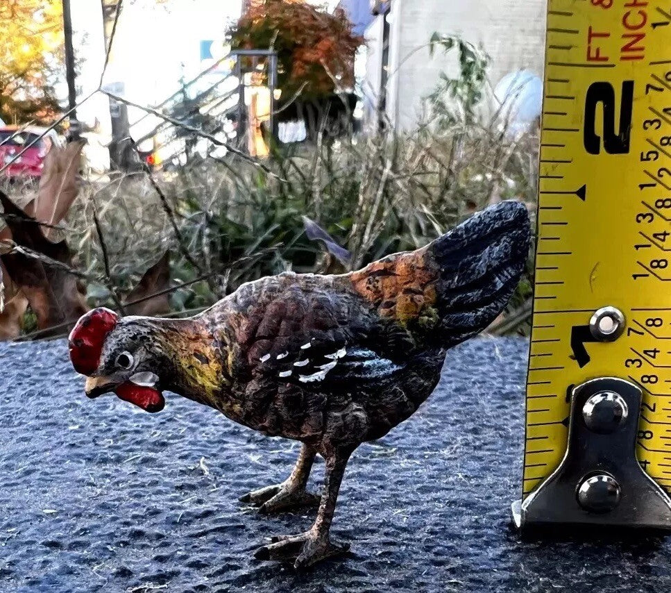 Small Antique Austrian Vienna Cold Painted Bronze Figure of Chicken9