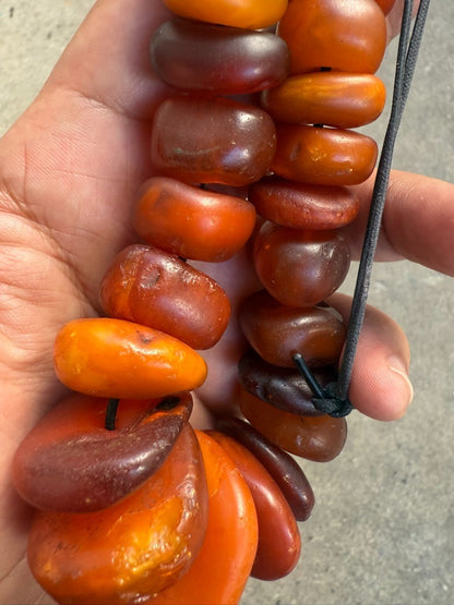 Large Antique Middle Eastern Baltic Butterscotch Amber Beaded Necklace 118 Gram2