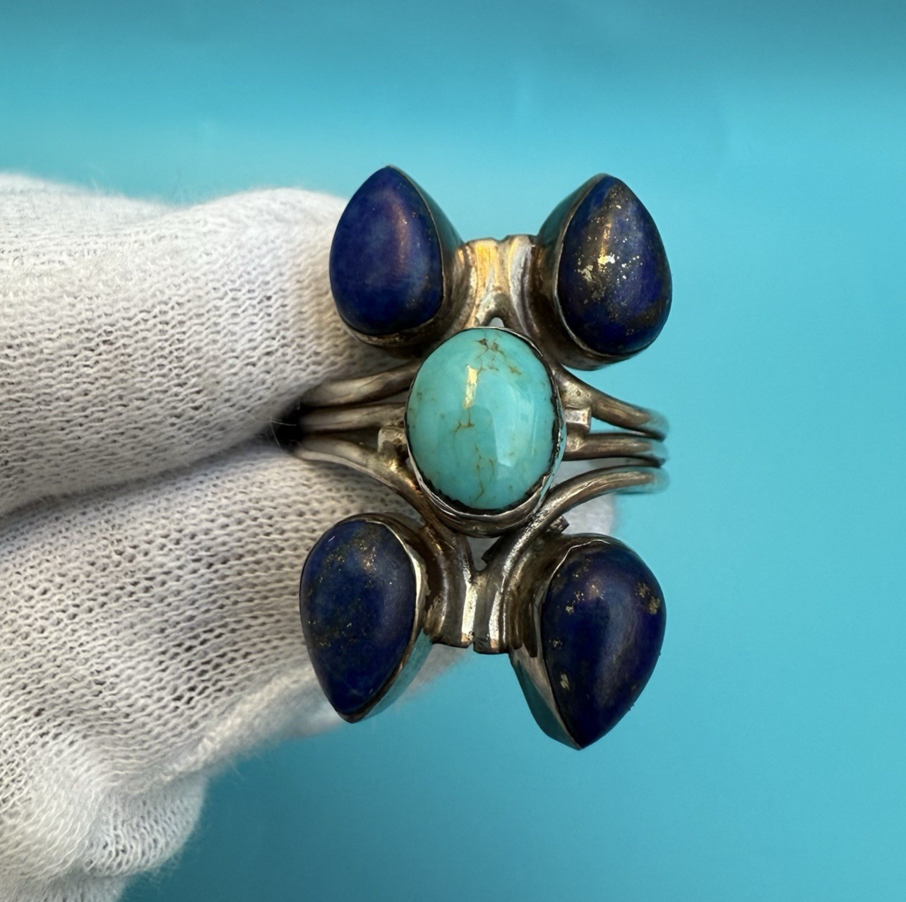 Very Beautiful Sterling Silver Southwest Style Ring w/ Lapis & Turquoise 4