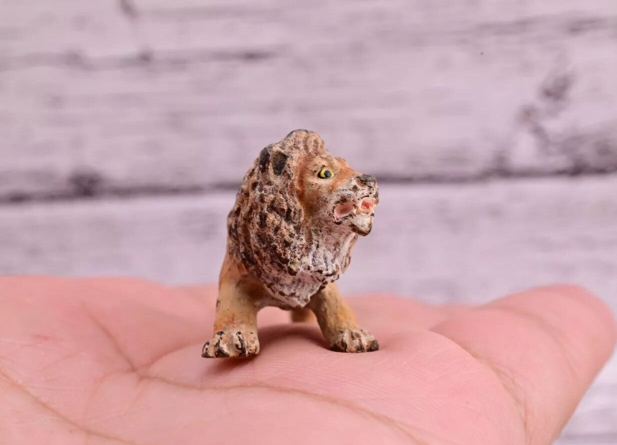 Cute Tiny Antique Austrian Vienna Cold Painted Bronze Figure of Ferocious Lion9