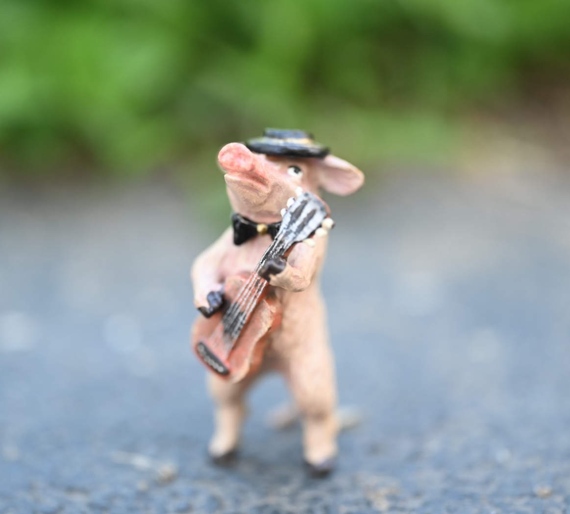 Fritz Bergmann Austrian Vienna Cold Painted Bronze Musical Pig Playing Guitar5