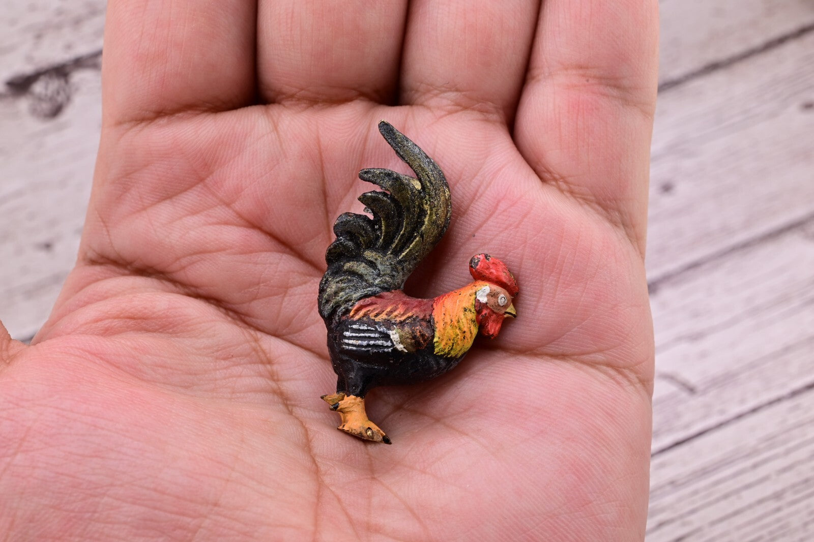Superb Antique Austrian Vienna Original Bronze Finish Figure of Colorful Rooster10