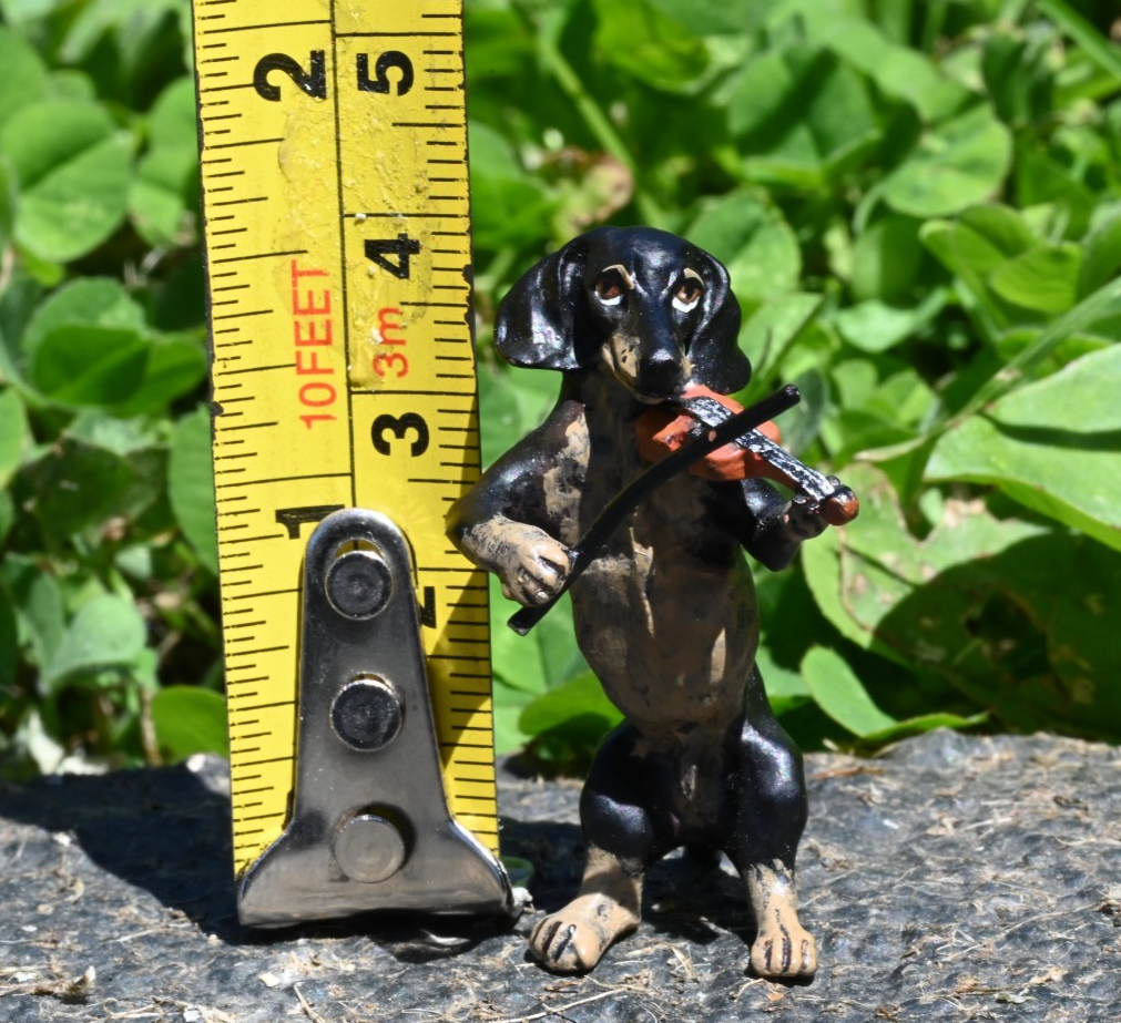 Fritz Bergmann Austrian Vienna Cold Painted Bronze Musical Dachshund w/ Violin5