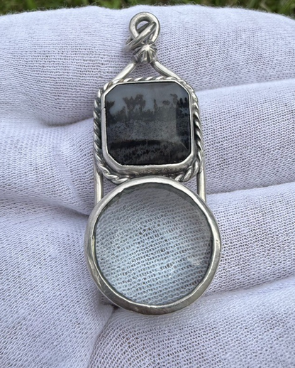 Signed MS Sterling Silver Southwest Jewelers Loupe W/ Moss Agate0