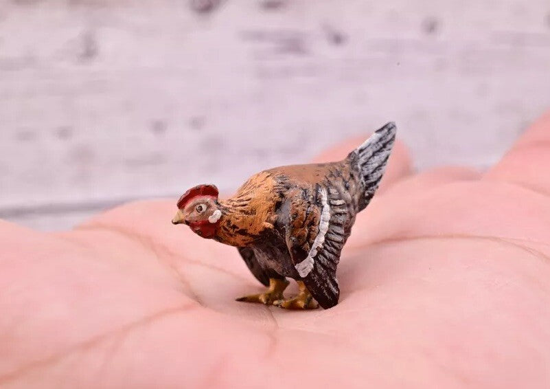 Unusual Antique Austrian Vienna Cold Painted Bronze Figure of Miniature Hen10