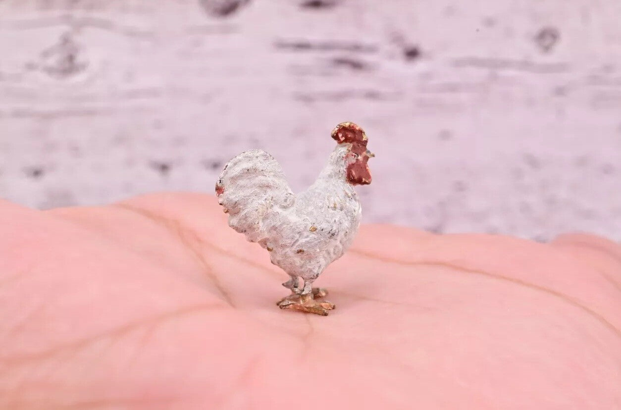 Stunning Antique Austrian Vienna Cold Painted Bronze of Little White Chicken4