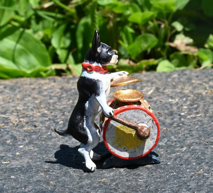 Fun Austrian Vienna Cold Painted Bronze Figure of Boston Terrier Playing Drums1