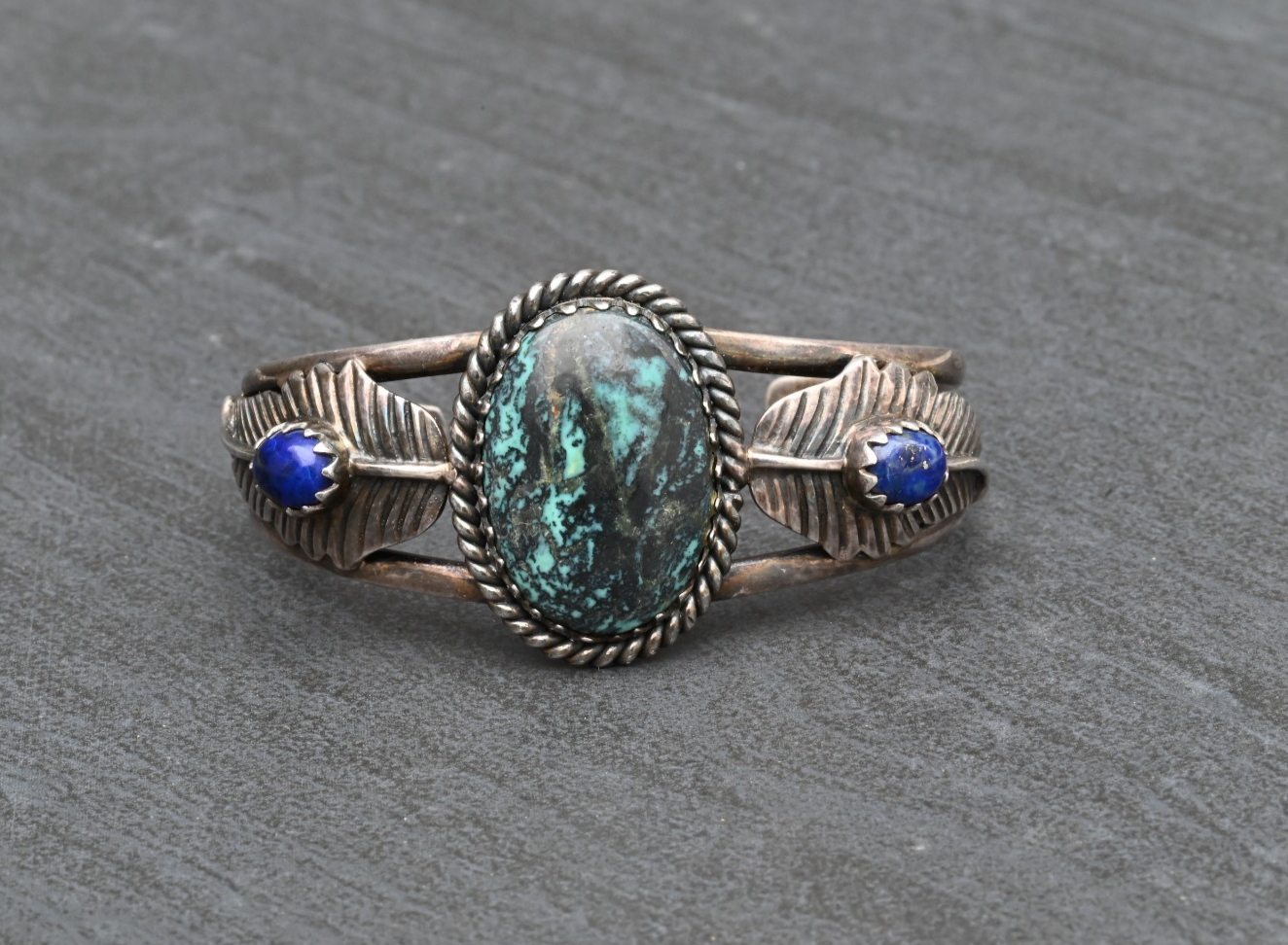 Amazing Southwestern Sterling Silver Cuff Bracelet with Turquoise & Lapis0