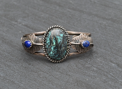 Amazing Southwestern Sterling Silver Cuff Bracelet with Turquoise & Lapis0