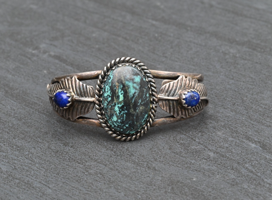 Amazing Southwestern Sterling Silver Cuff Bracelet with Turquoise & Lapis0