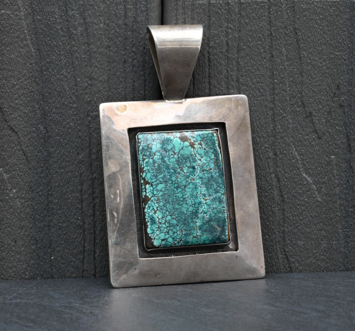 Lovely Sterling Silver Southwestern Turquoise Necklace Pendant Signed WS2