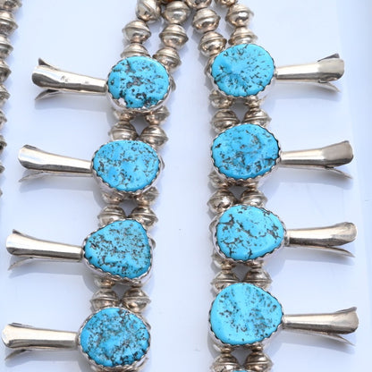 Vintage Native American Blue Turquoise & Sterling Silver Squash Blossom Necklace7