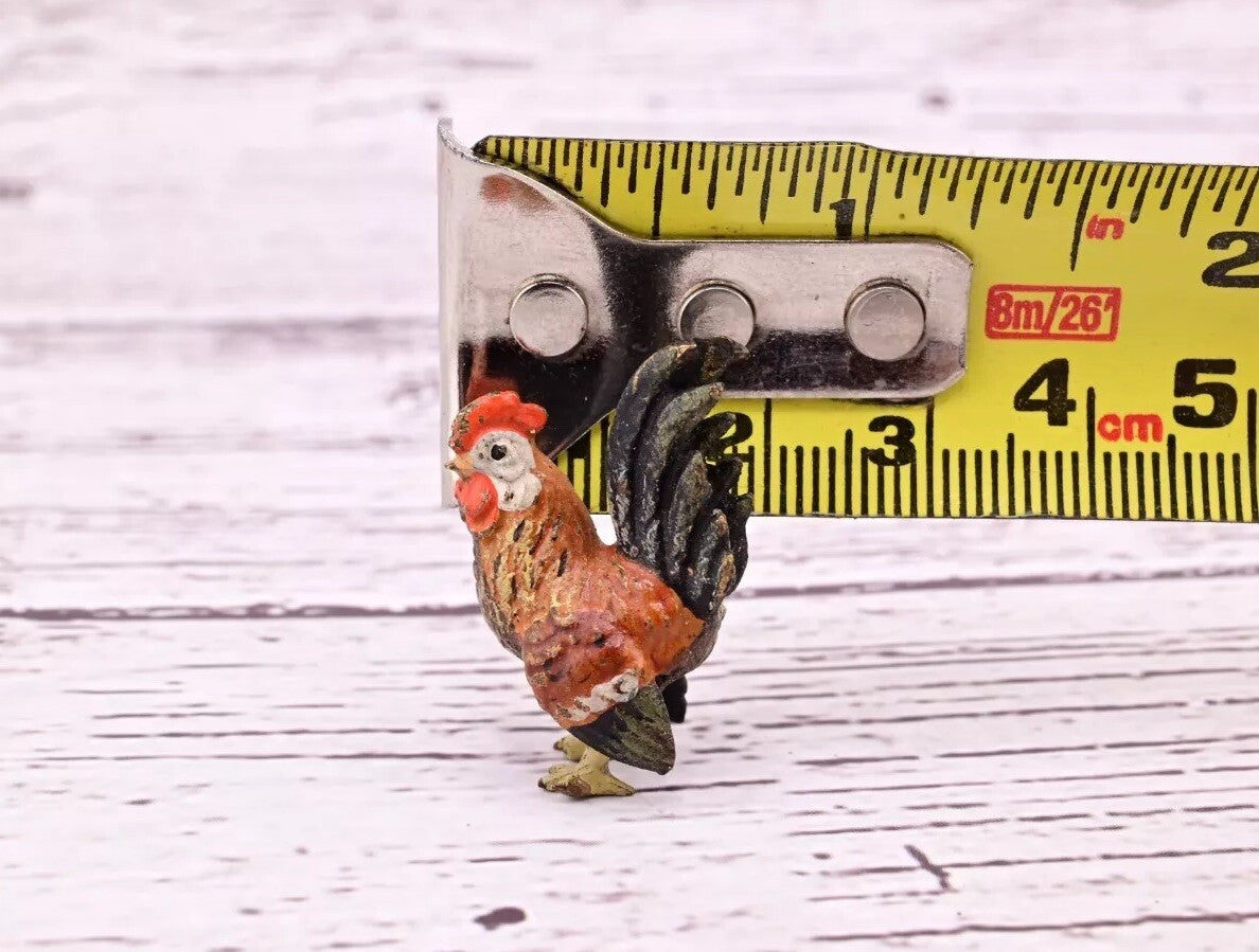 Original 1900s Antique Austrian Vienna Cold Painted Bronze of Tiny Rooster12
