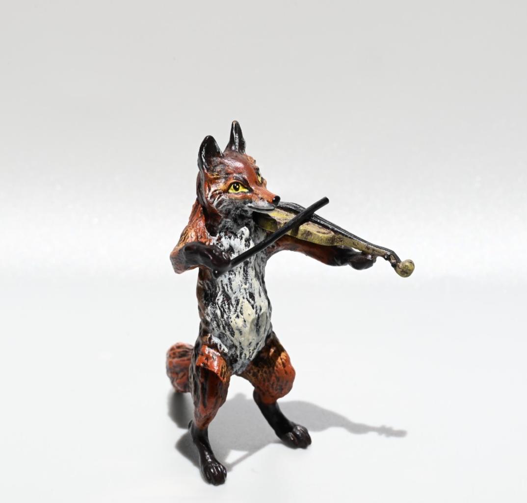 Gorgeous Austrian Vienna Cold Painted Bronze Figure of Fox Musician with Violin3