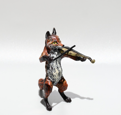 Gorgeous Austrian Vienna Cold Painted Bronze Figure of Fox Musician with Violin3