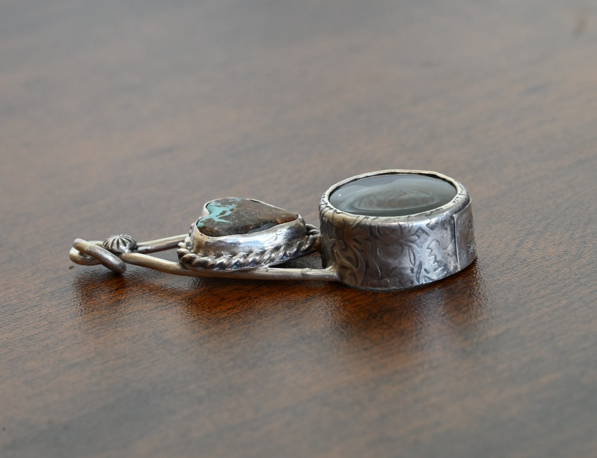 Sterling Silver Southwest Jewelers Loupe W/ Turquoise Heart Cabochon Gem2