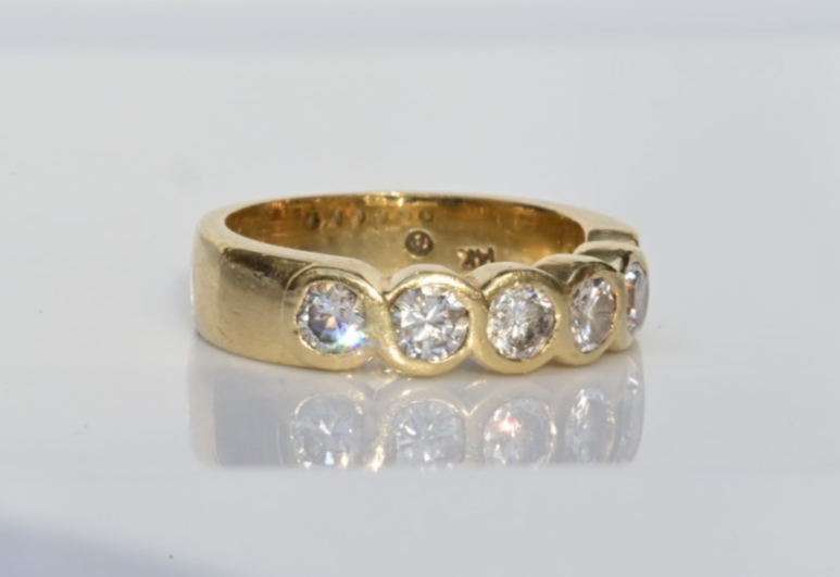 Vintage Half Eternity Round Brilliant Bezel Set 6 Natural Diamond Ring in 14k YG2