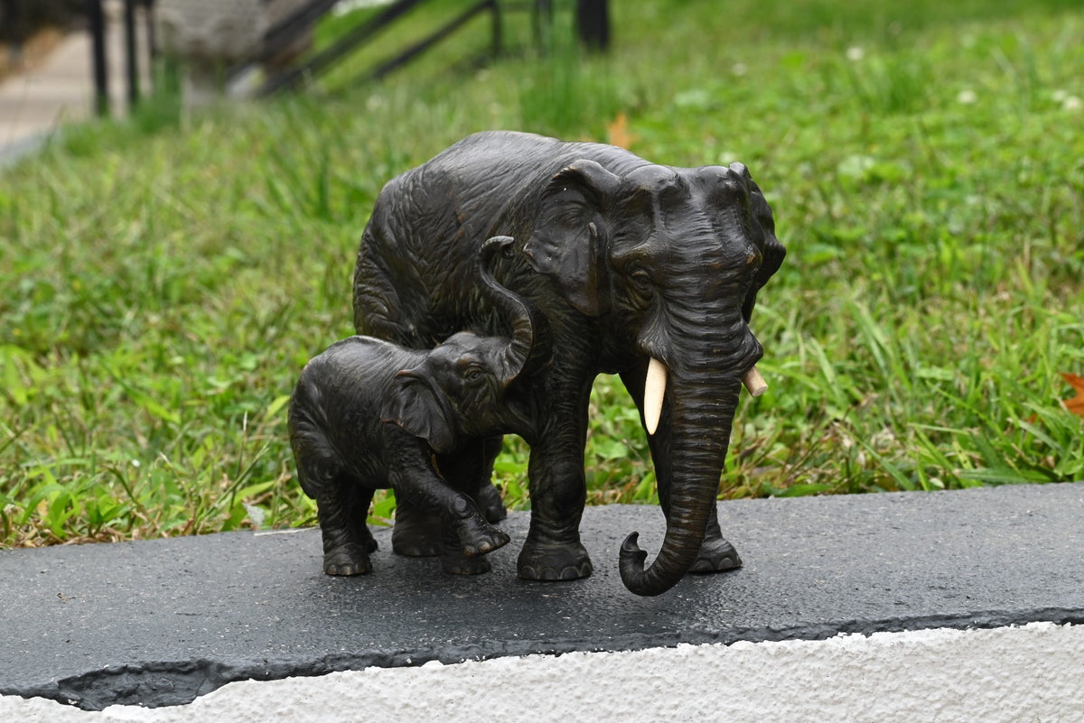 Superb Large Antique Austrian Vienna Cold Painted Bronze Figure of Elephants1