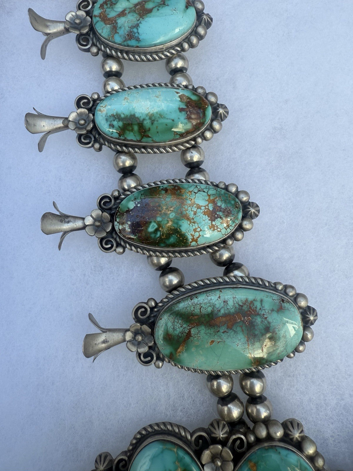 Native American Turquoise &Sterling Squash Blossom Jewelry Set By Maynard Garcia10