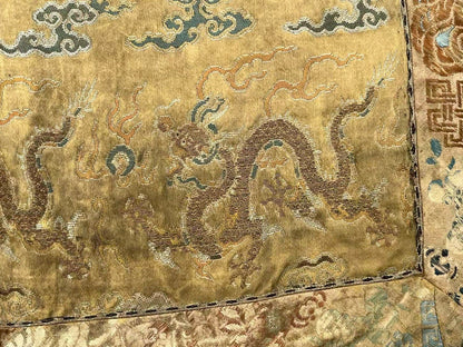 Early Antique Qing Dynasty Chinese Yellow Silk Brocade Panel with Gold Dragons7
