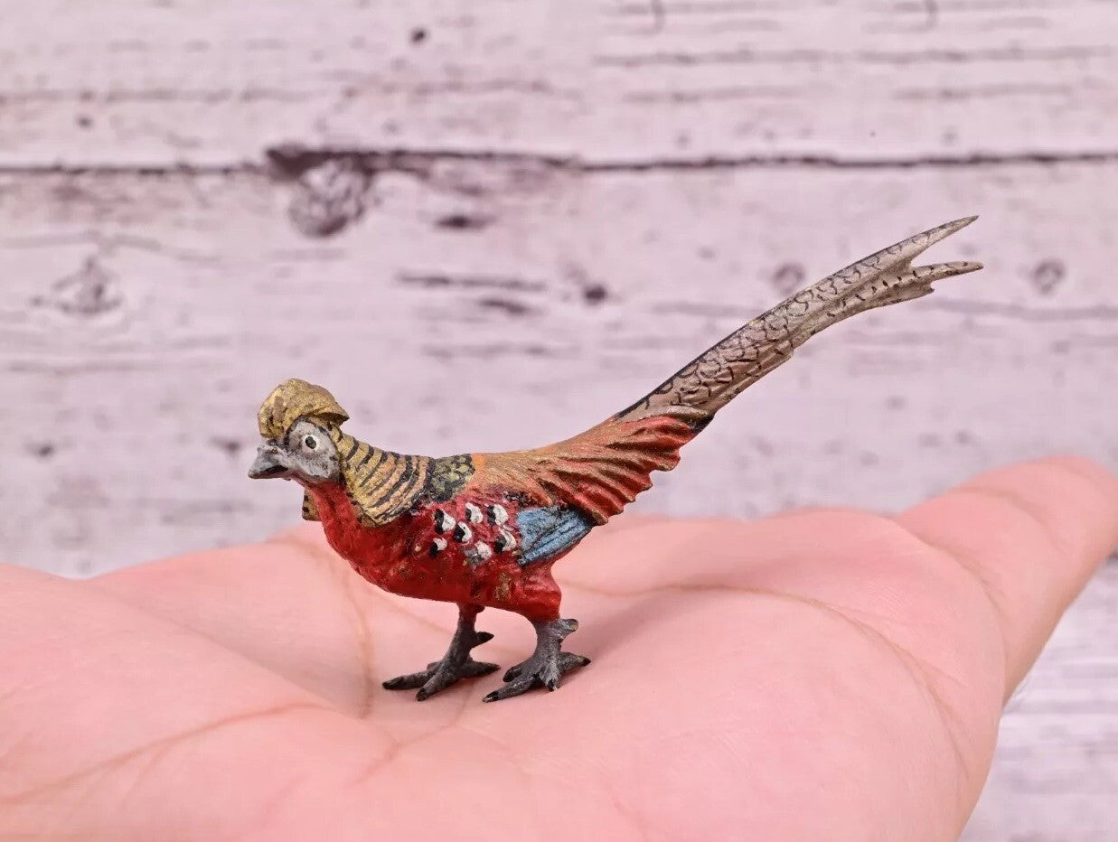 Antique Austrian Vienna Cold Painted Bronze Figure of Miniature Golden Pheasant8