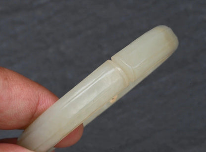 Antique Chinese 1900s Carved Mutton Fat White Celadon Jade Bangle Bracelet5