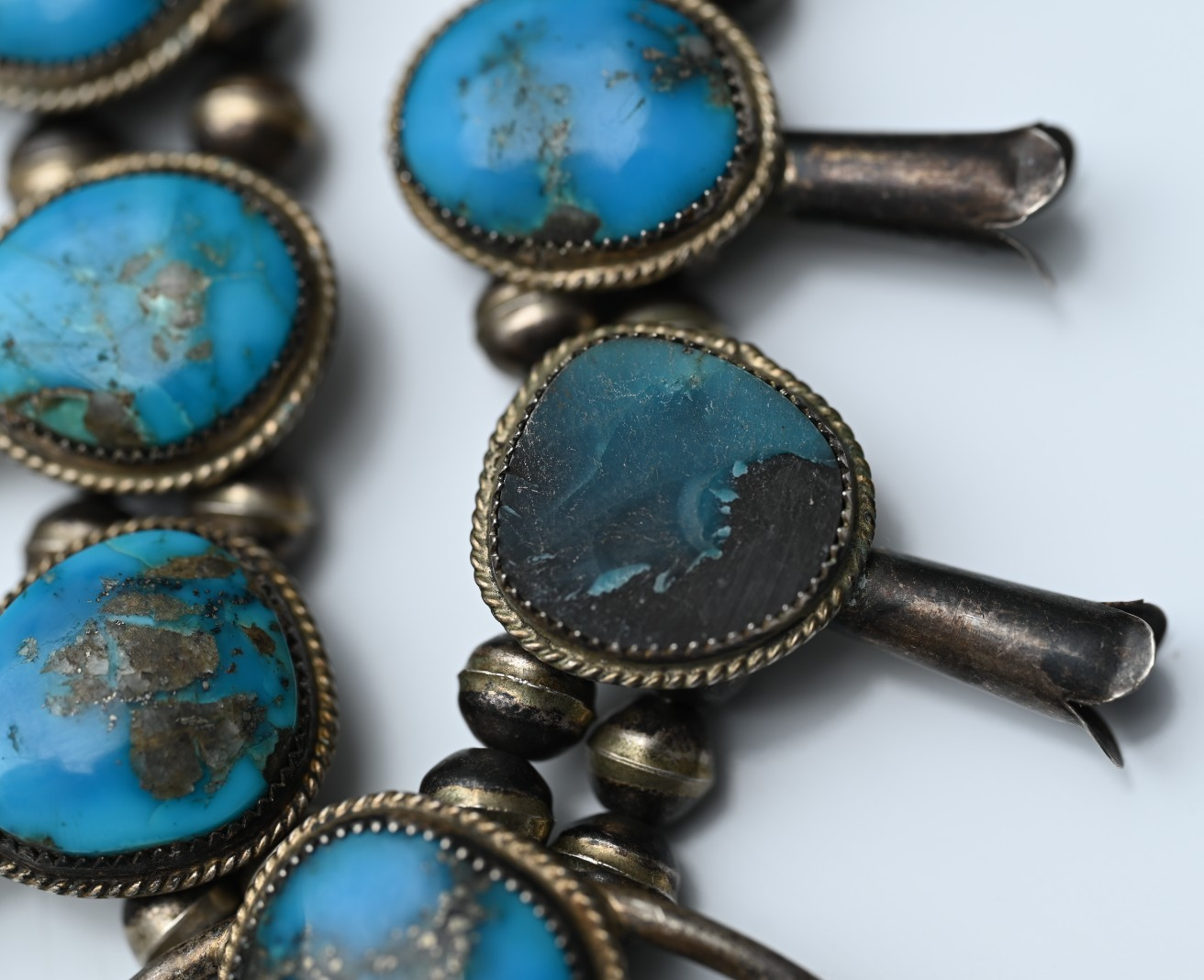 Native American Deep Blue Turquoise & Sterling Silver Squash Blossom Necklace6