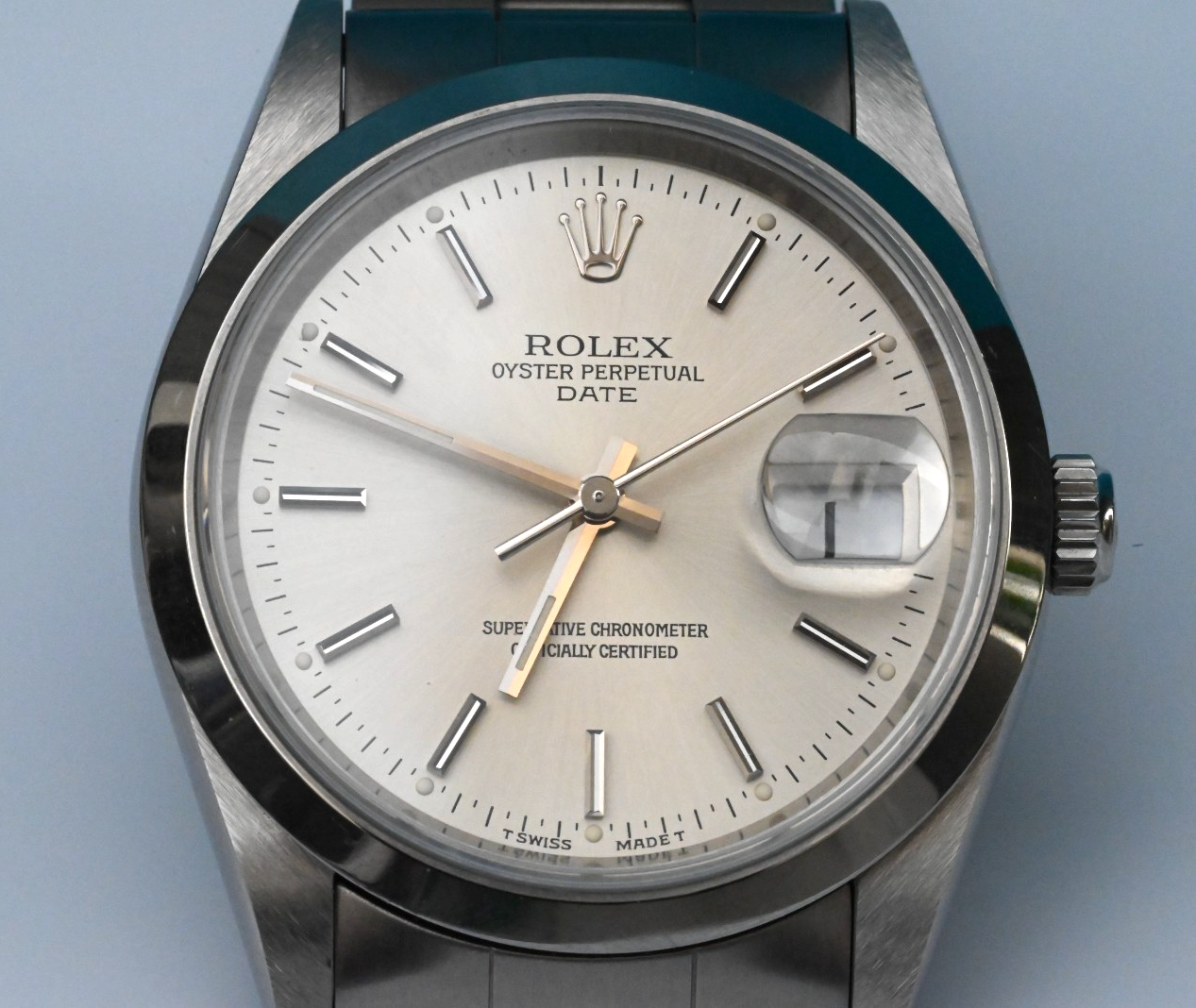 34mm Mid-1990s Rolex Oyster Perpetual Date Silver Dial Stainless Steel 152009