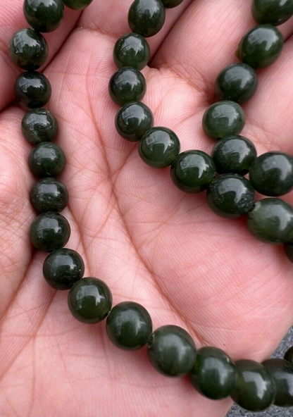 Beautiful Antique / Vintage Spinach Natural Green Jade Beaded Necklace4