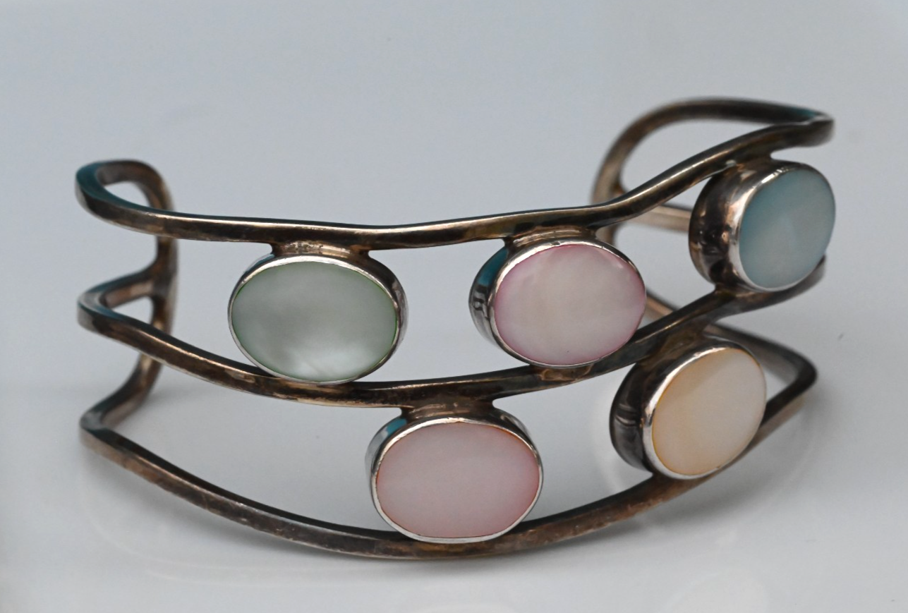 Multi-Band Sterling Silver Cuff Bracelet with Colorful Mother-of-Pearl Accents5