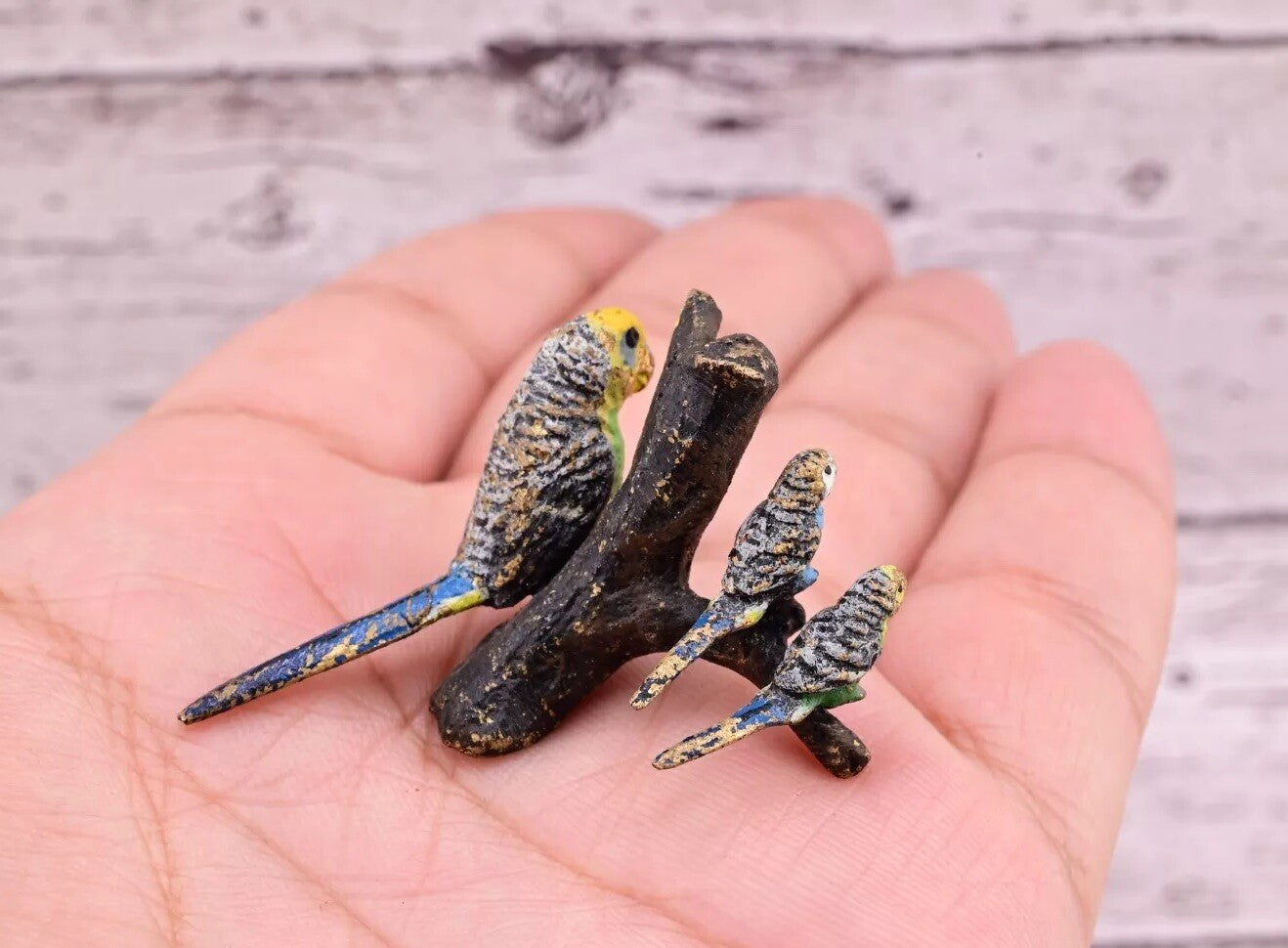 Gorgeous Antique Austrian Vienna Cold Painted Bronze Figure of Parakeet Family ￼9