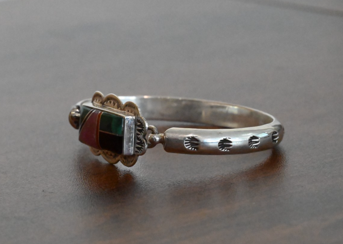 Vintage Native American Zuni Sterling Silver Mosaic Inlay Cuff by G. Howe5