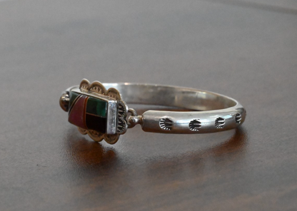 Vintage Native American Zuni Sterling Silver Mosaic Inlay Cuff by G. Howe5
