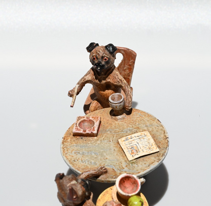 Vintage Austrian Vienna Cold Painted Bronze Figure of Pug Dogs Having Lunch8