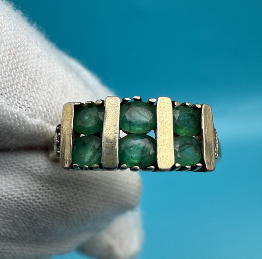 Sterling Silver Ring with Natural Emeralds 0