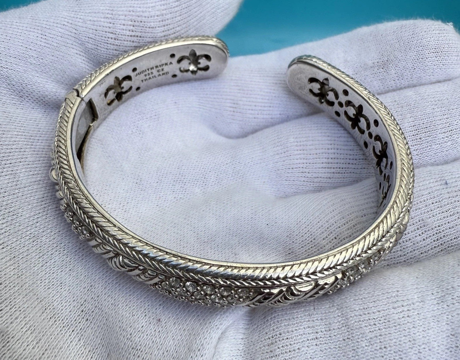 Gorgeous Vintage Judith Ripka Sterling Silver 925 Diamante CZ Cuff Bracelet 8