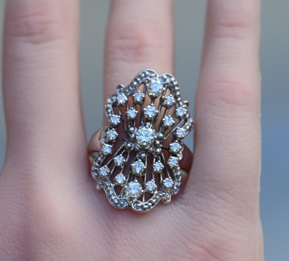 Amazing 14k WG Cocktail Ring in Art Deco Filigree Style with Cluster of Diamonds6