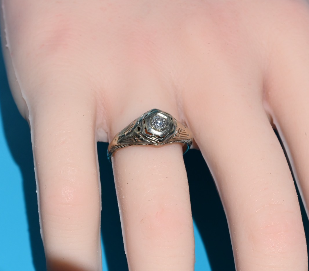 Simple yet Elegant Antique Art Deco Era 18K WG Filigree Diamond Engagement Ring4
