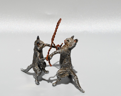 Lovely Austrian Vienna Cold Painted Bronze Figure of Two Cats Playing w/ Rope3