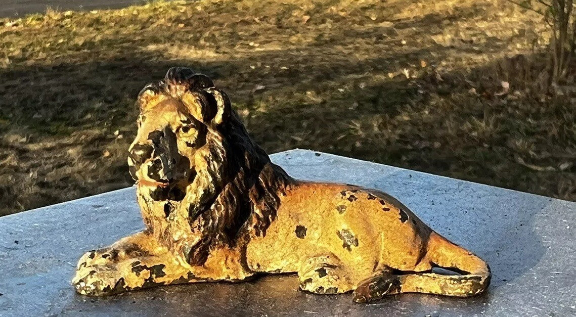 Antique Austrian Vienna Cold Painted Bronze Figure of Resting Lion8
