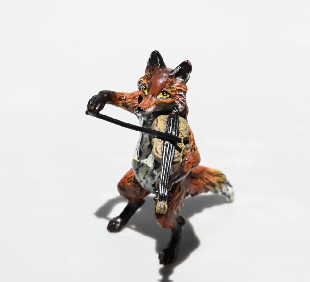 Gorgeous Austrian Vienna Cold Painted Bronze Figure of Fox Musician with Violin0