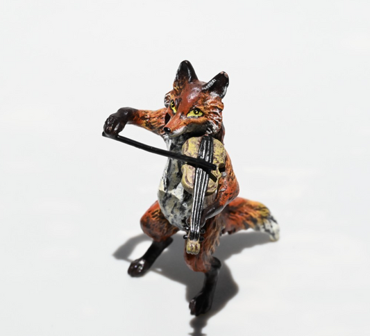 Gorgeous Austrian Vienna Cold Painted Bronze Figure of Fox Musician with Violin0