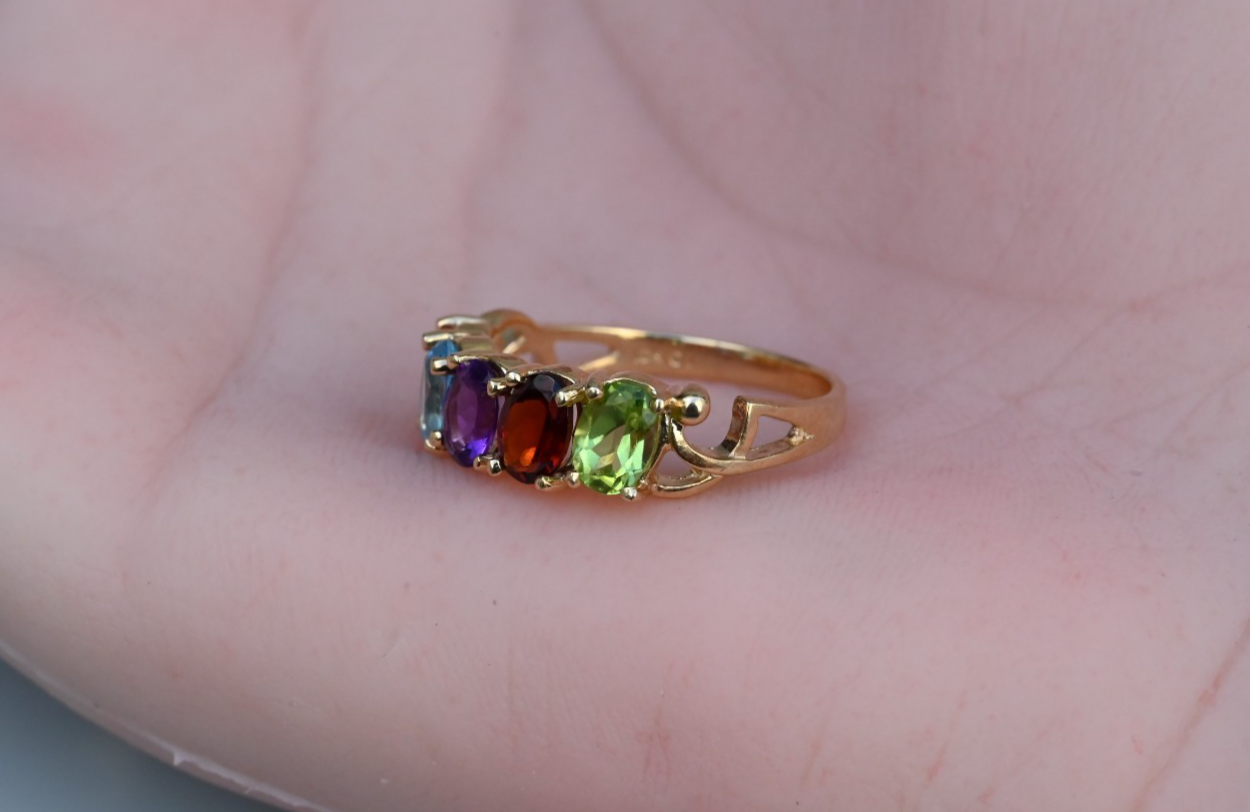 Rainbow Semi-Precious Gemstone Ring with Half Eternity Band in 10K Yellow Gold9