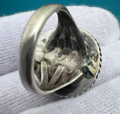 Native American Style Sterling Silver Ring w/ Gaspeite or Green Turquoise Stone4