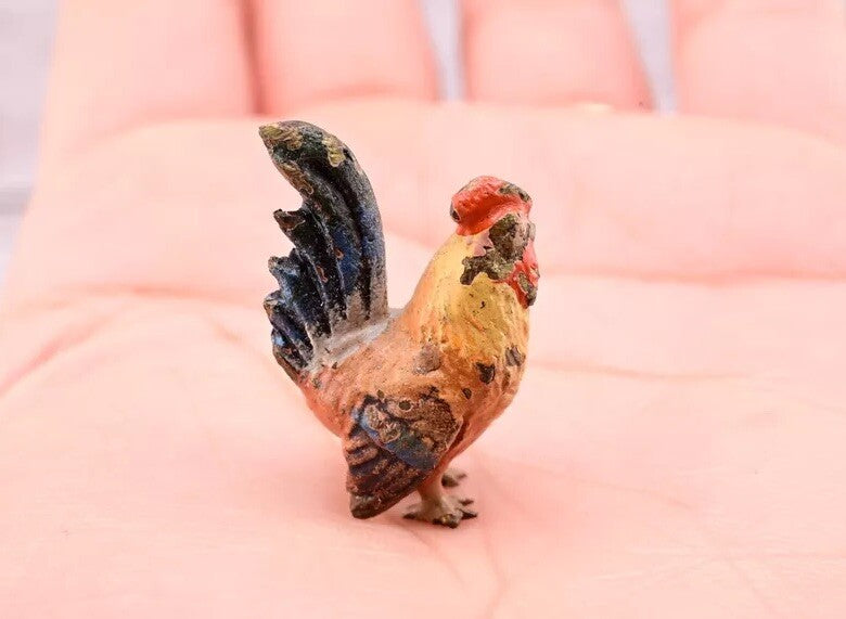 Original & Beautiful Antique Austrian Vienna Cold Painted Bronze of Tiny Rooster4