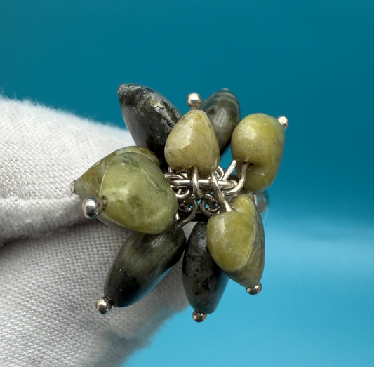 Lovely Sterling Silver Connemara Marble Dangling Hearts Ring0