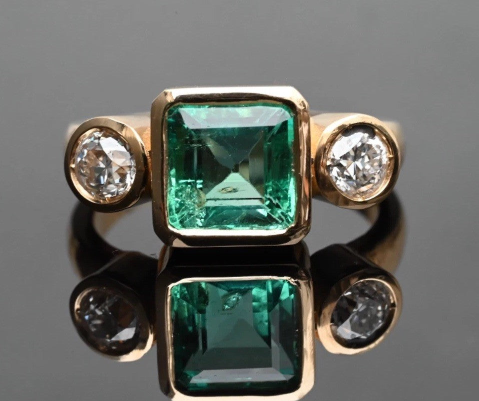 GIA Certified 2 Ct Colombian Emerald Ring with Antique Diamonds 18K Y- Gold2