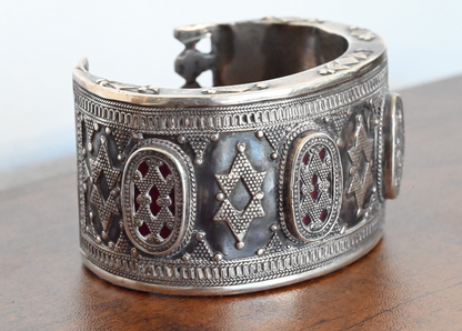 Antique or Vintage Handmade Kazakh Silver Cuff Bracelet (Bilezek) Star Design8
