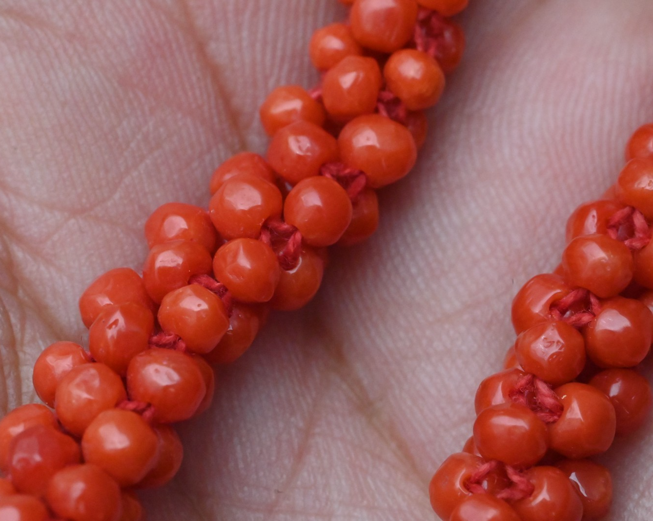 Antique Vibrant Natural Red Coral Beaded Bracelet with 800 Silver Clasp3